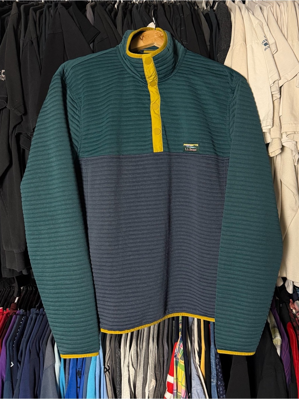 L.L. Bean Airlight Knit Pullover Sweater Men’s Large Slightly Fitted Fleece Snap